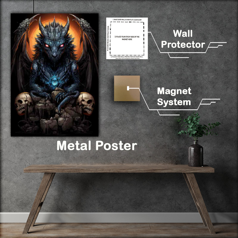 Buy Metal Poster : (Small black dragon sitting on skull)