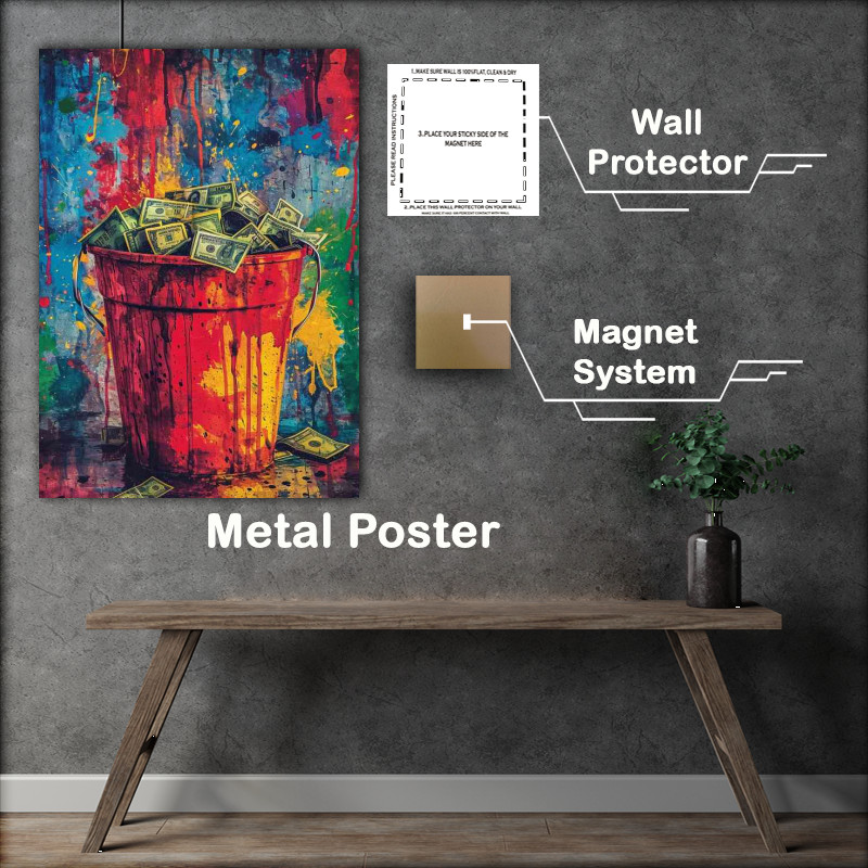 Buy Metal Poster : (Colorful painting shows a bucket of money)
