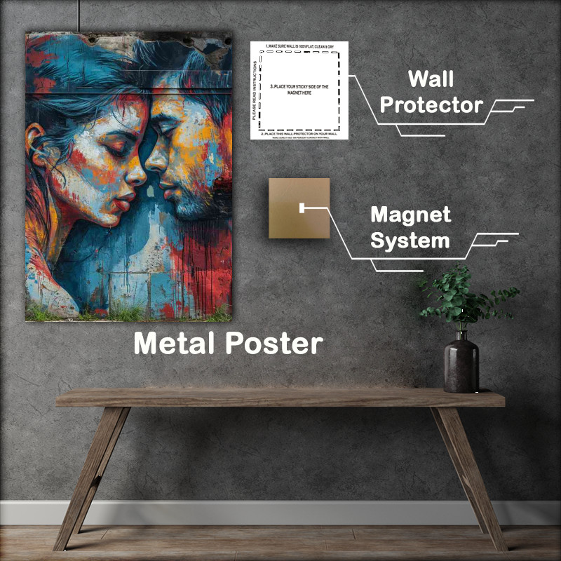Buy Metal Poster : (Couple on the wall in love)