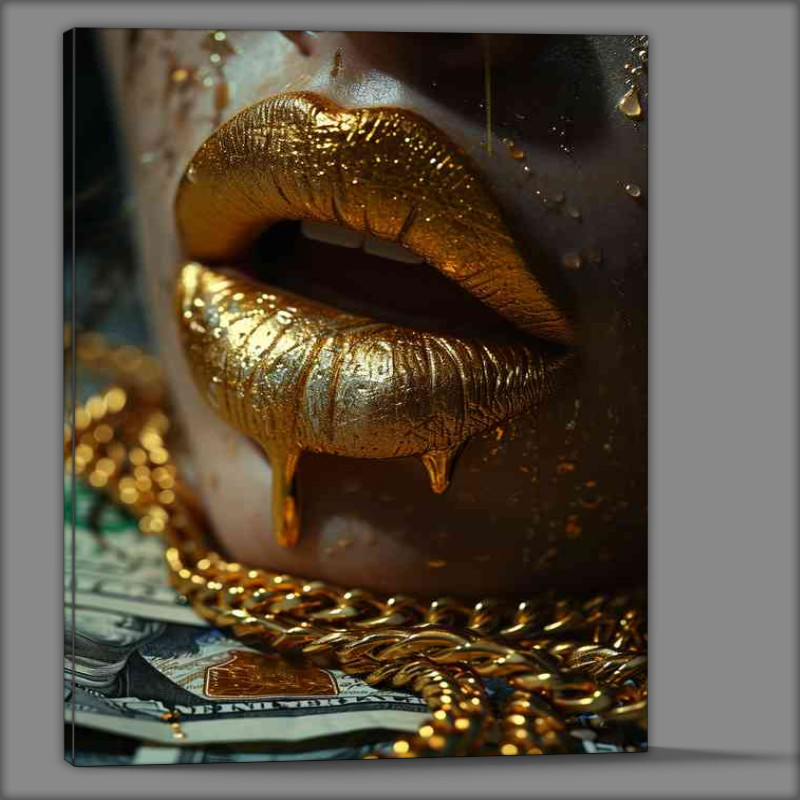 Buy Canvas : (Dripping gold lips and hundered dollar bills)