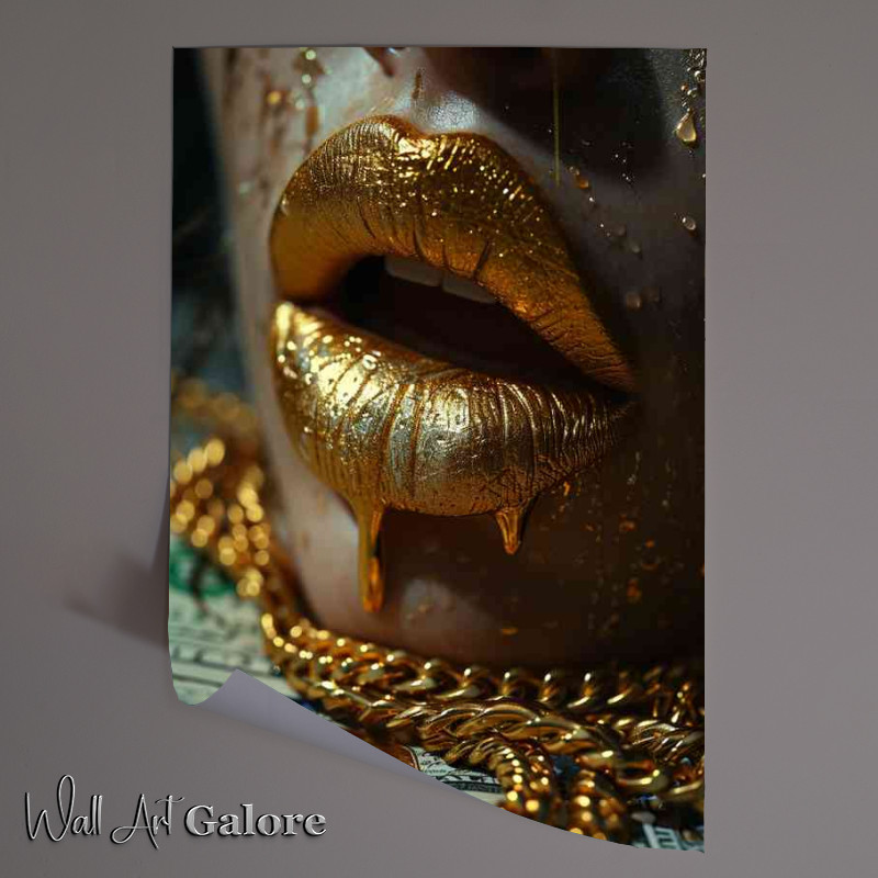 Buy Unframed Poster : (Dripping gold lips and hundered dollar bills)