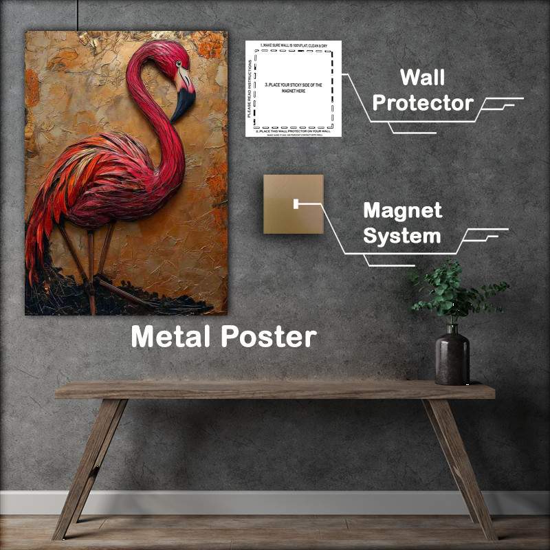 Buy Metal Poster : (Flamingo on a brown backgroud)