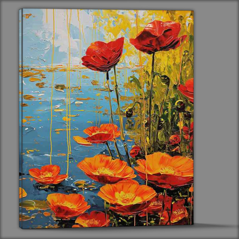 Buy Canvas : (Flowers by the lake in oreange)
