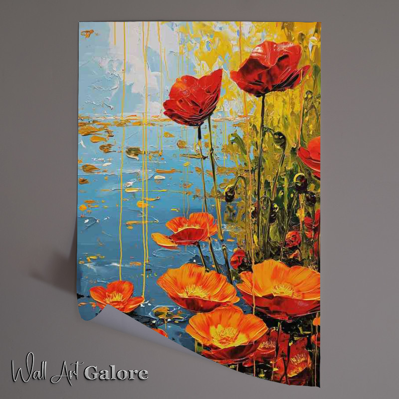Buy Unframed Poster : (Flowers by the lake in oreange)