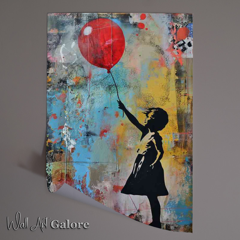 Buy Unframed Poster : (Girl with red ballon banksy style graffiti)