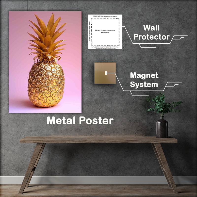 Buy Metal Poster : (Gold pineapple on a pink background)
