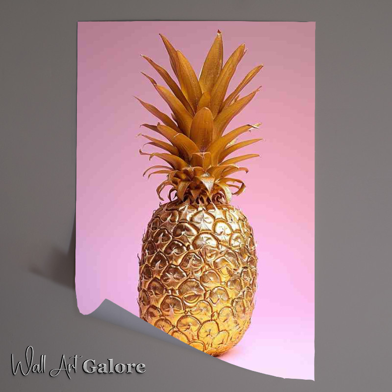 Buy Unframed Poster : (Gold pineapple on a pink background)
