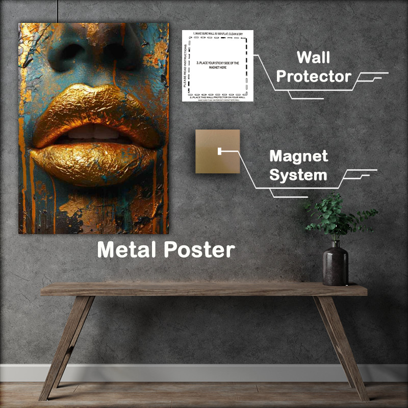 Buy Metal Poster : (Golden lips on a painted face)