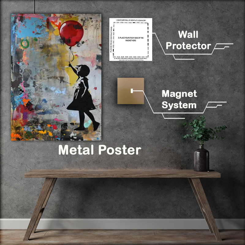 Buy Metal Poster : (Graffiti girl and balloon in the style of collage)