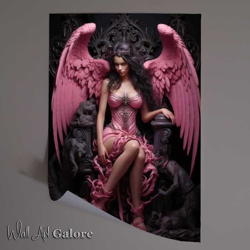 Buy Unframed Poster : (The Dark Angel with pink wings and pink dress)