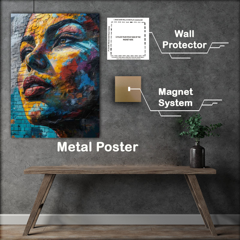 Buy Metal Poster : (Lady on the wall street art graffiti)