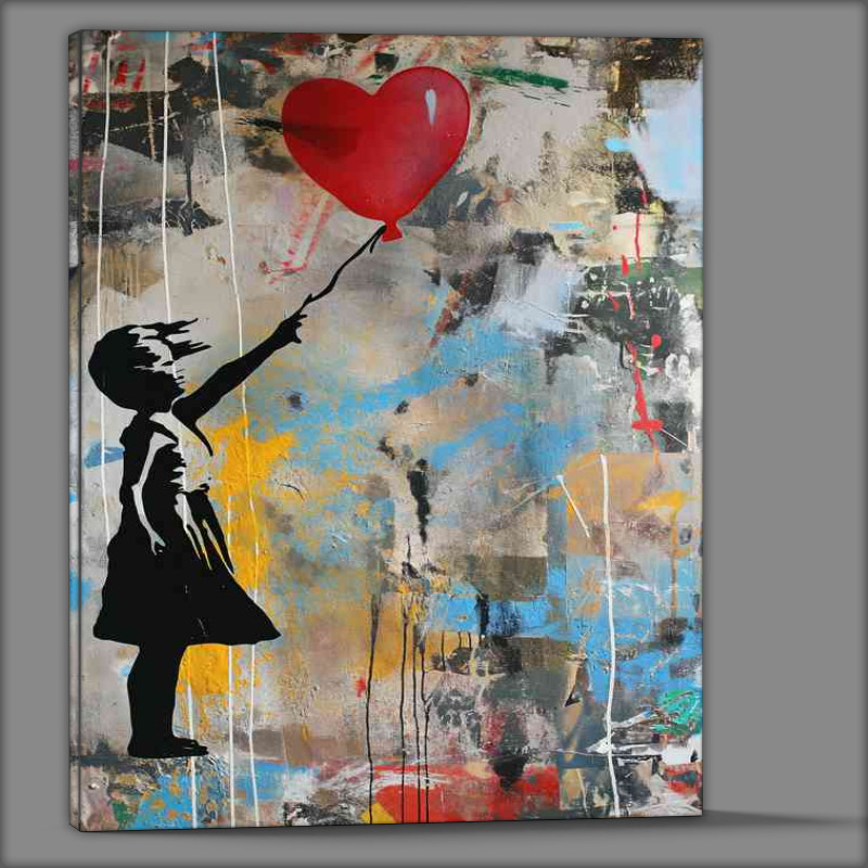 Buy Canvas : (Little girl flying the heart shaped ballon)