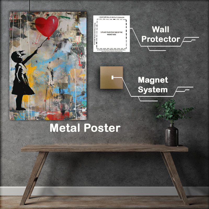 Buy Metal Poster : (Little girl flying the heart shaped ballon)