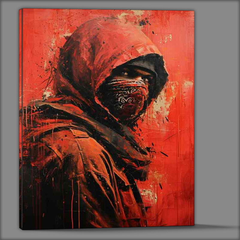 Buy Canvas : (Man in red in a bandana and hoodie street)