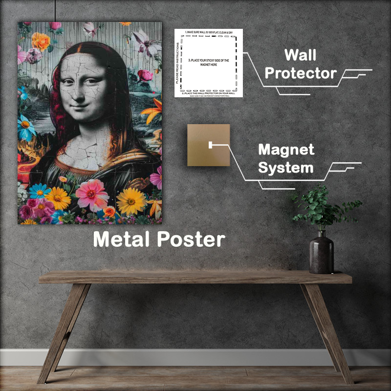 Buy Metal Poster : (Mona lisa surrounded by flowers new age art)