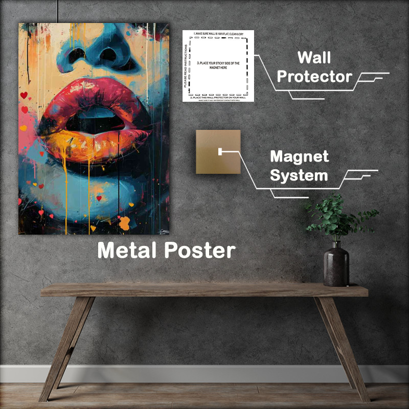 Buy Metal Poster : (Painted lips with small hearts)
