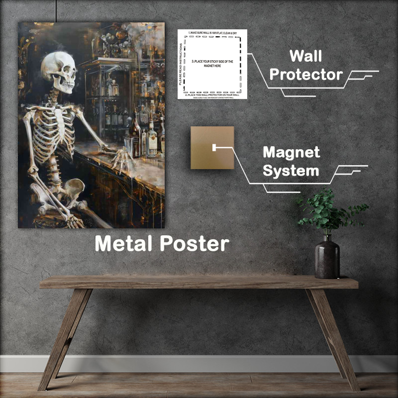 Buy Metal Poster : (Skeleton at the bar waiting for a drink)