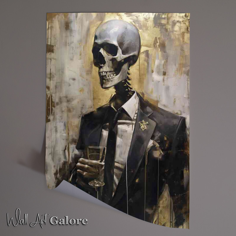 Buy Unframed Poster : (Skeleton in a suit holding a glass)