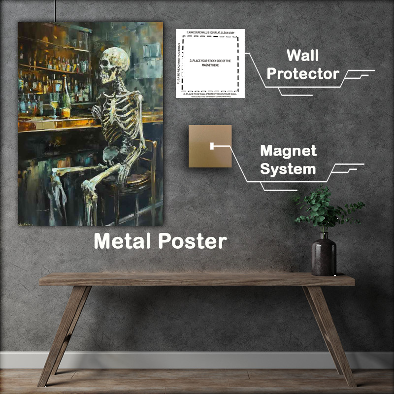 Buy Metal Poster : (Skeleton waiting for the bartender)