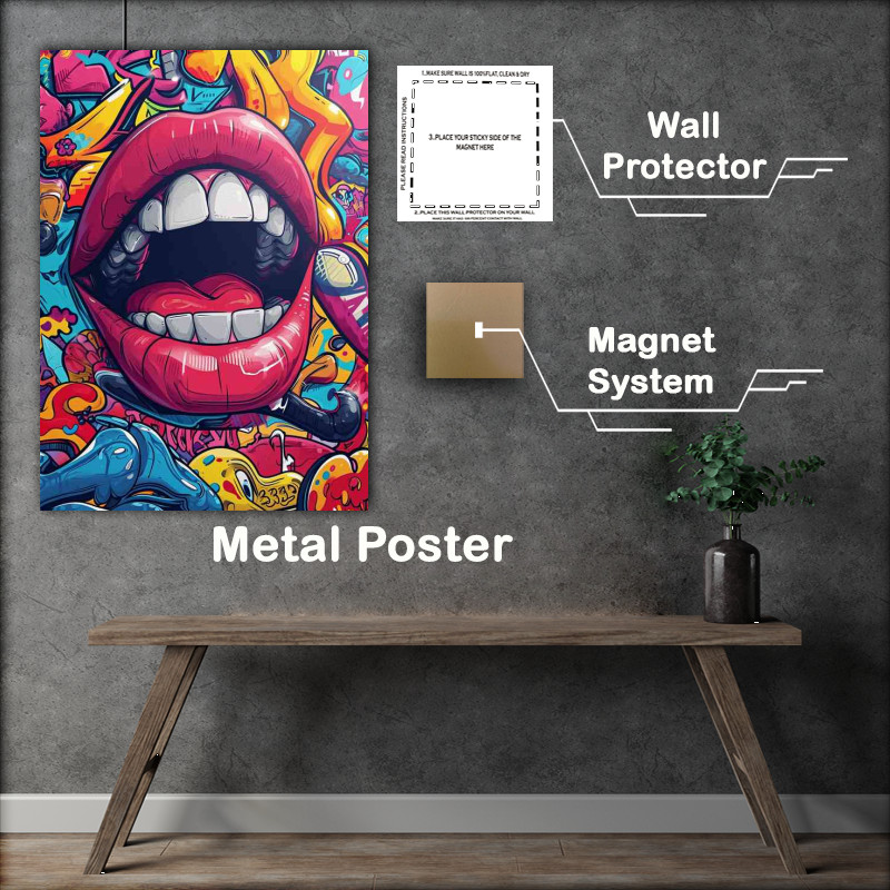 Buy Metal Poster : (Smilling mouth red lips street art)