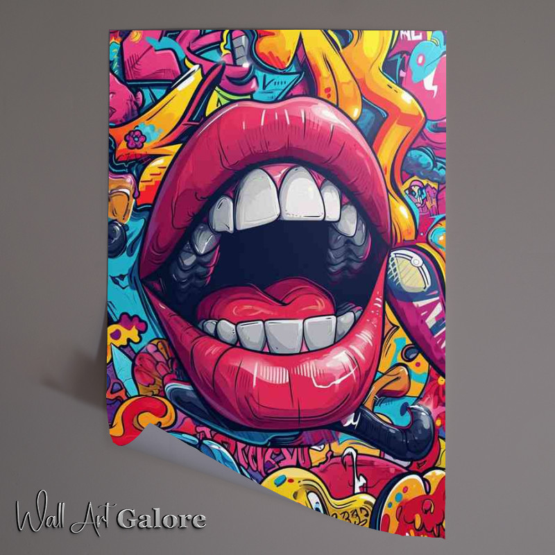 Buy Unframed Poster : (Smilling mouth red lips street art)