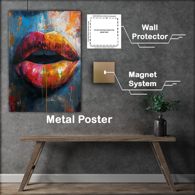 Buy Metal Poster : (Street art painted lips with baby hearts)