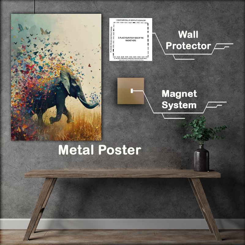 Buy Metal Poster : (The Elephant and the butterflies art)