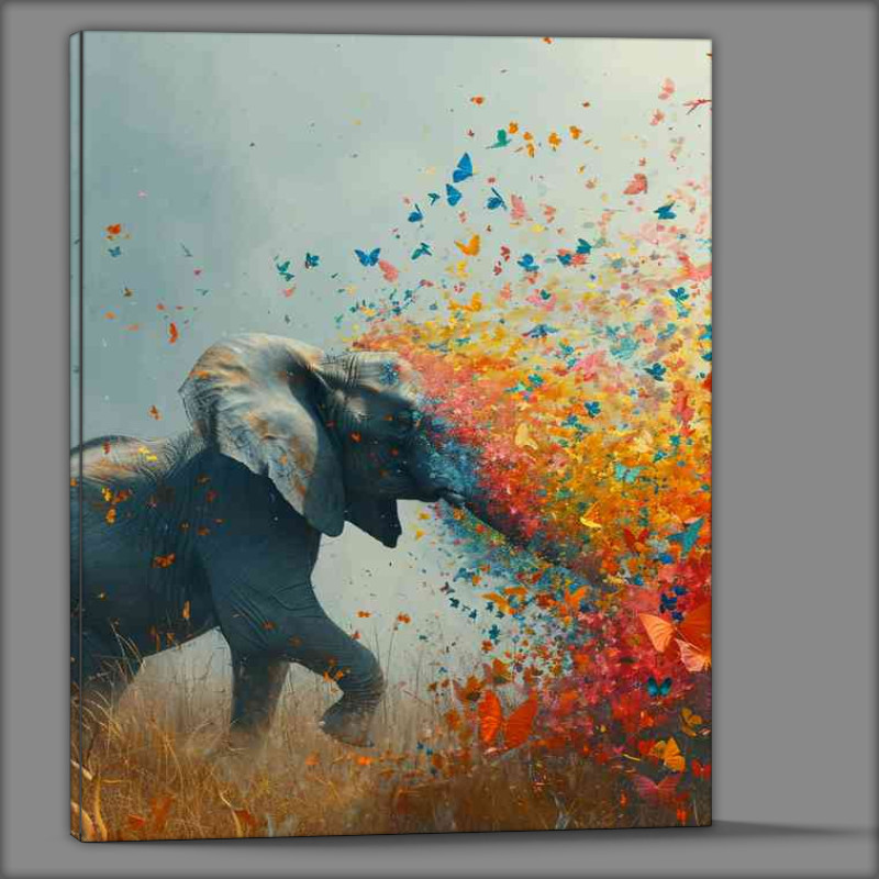 Buy Canvas : (The Elephant spraying butterflies in the sky)