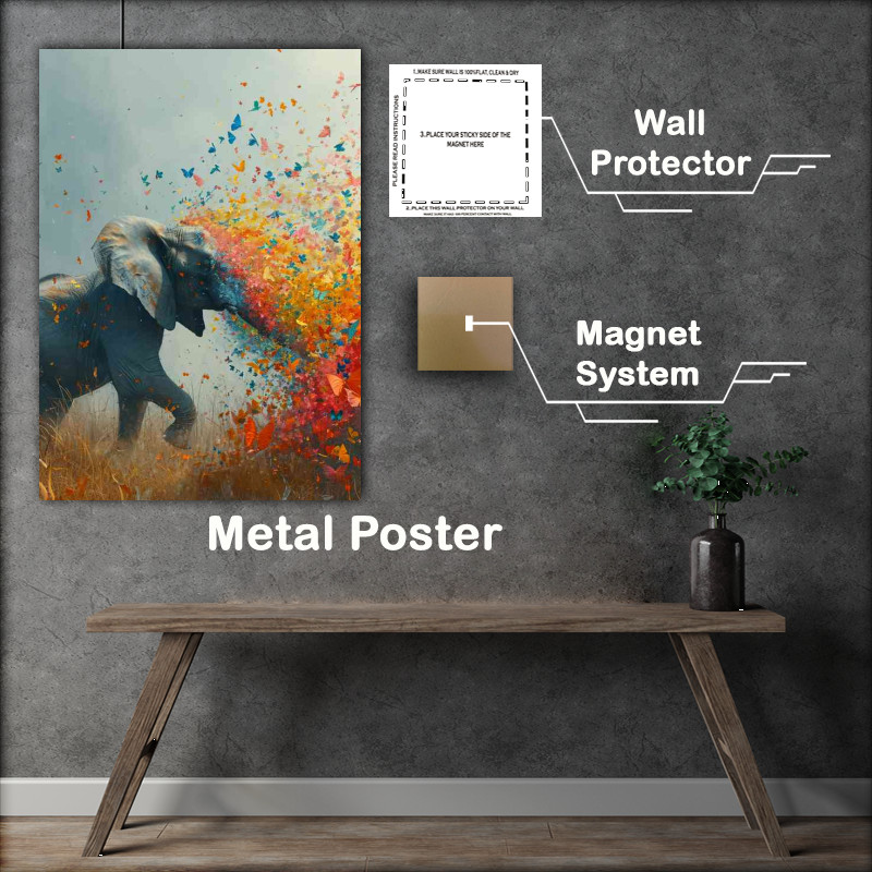 Buy Metal Poster : (The Elephant spraying butterflies in the sky)