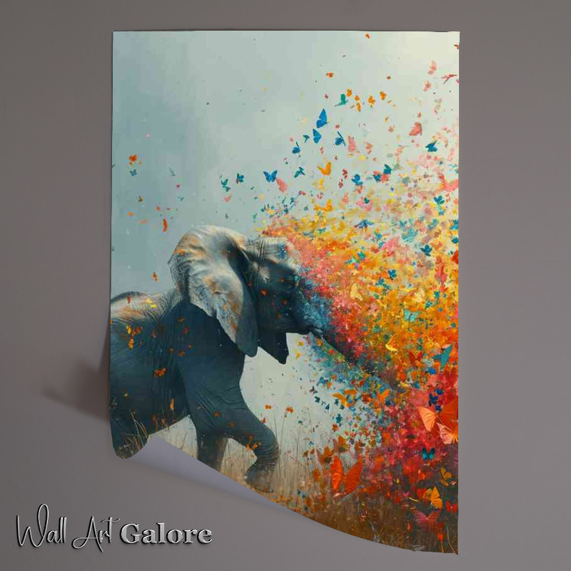 Buy Unframed Poster : (The Elephant spraying butterflies in the sky)