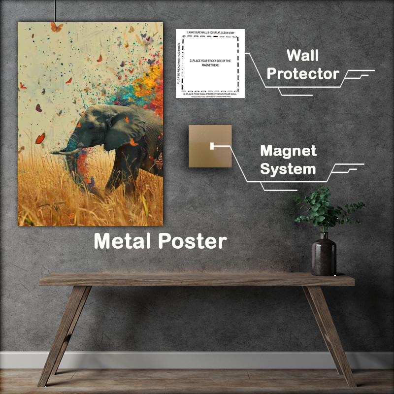 Buy Metal Poster : (The Elephant with the colourful butterflies art)