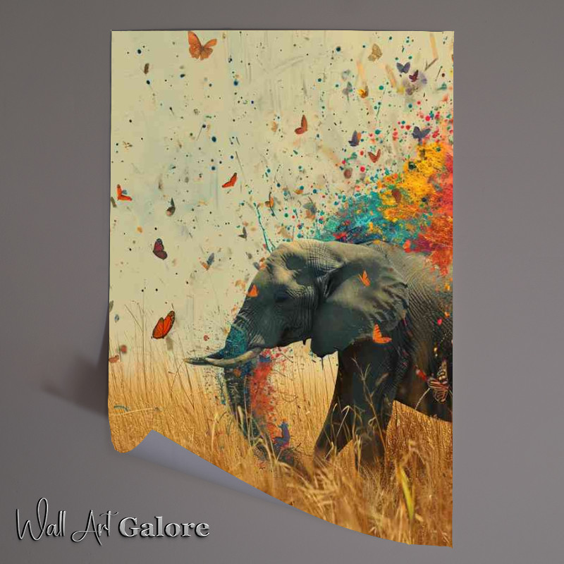 Buy Unframed Poster : (The Elephant with the colourful butterflies art)