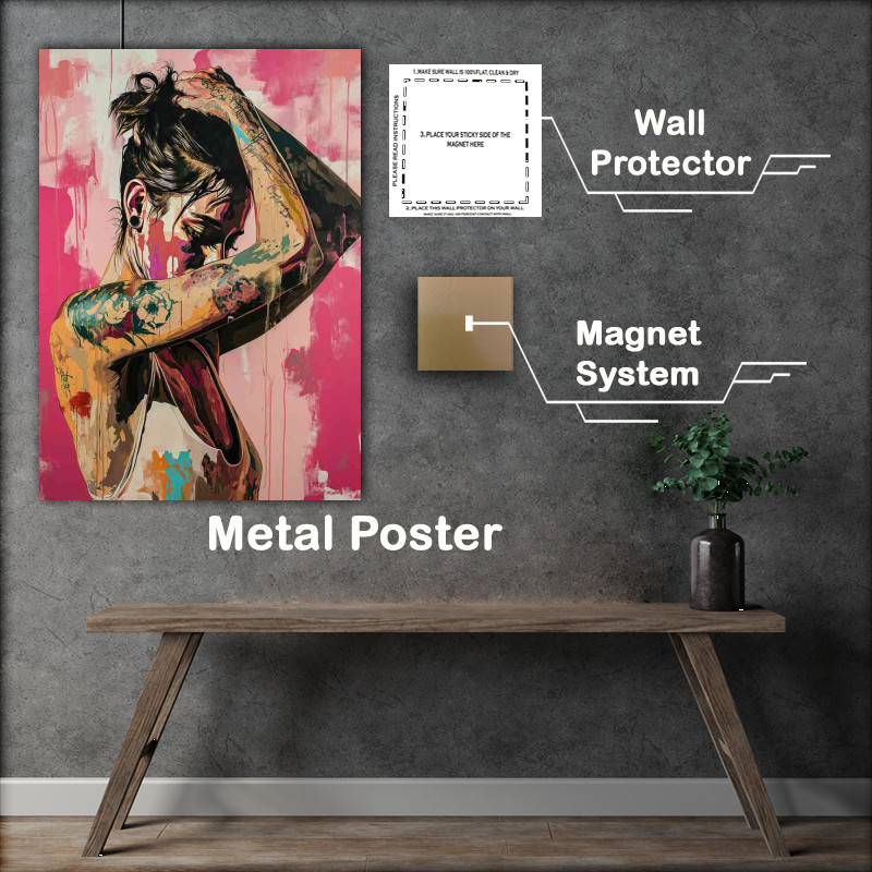 Buy Metal Poster : (The tattooed armed lady street art)