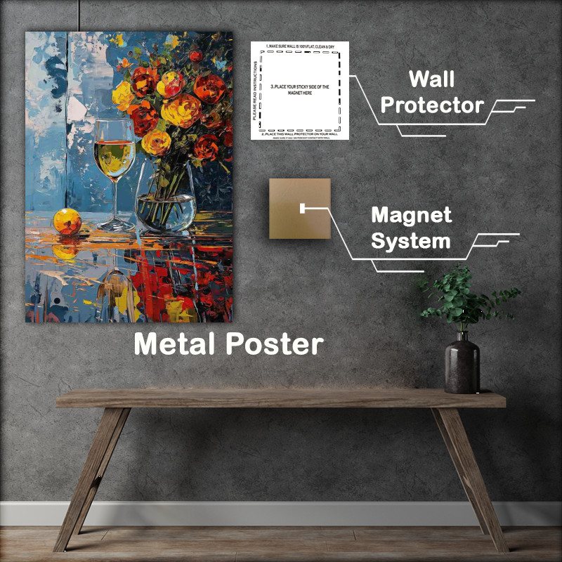 Buy Metal Poster : (Wine and flowers painted art)