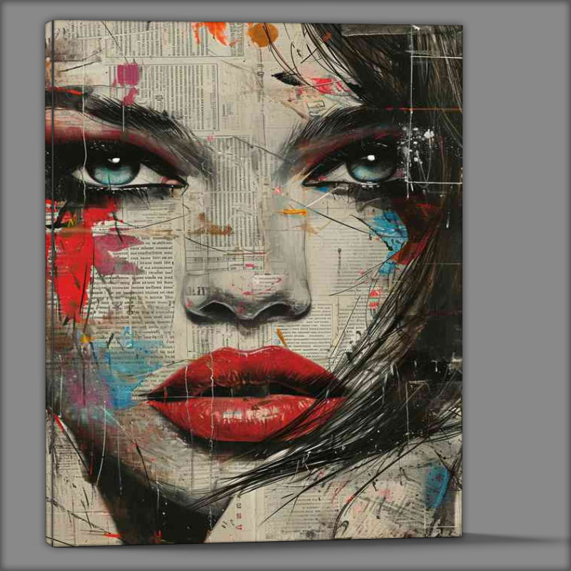 Buy Canvas : (Woman with red lips and blue eyes paper art)