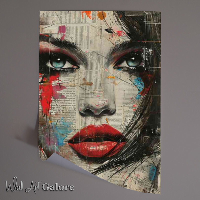 Buy Unframed Poster : (Woman with red lips and blue eyes paper art)