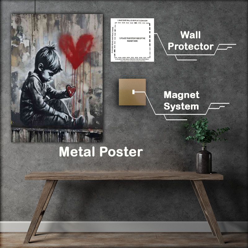 Buy Metal Poster : (Yound boy holding his heart in his hands)