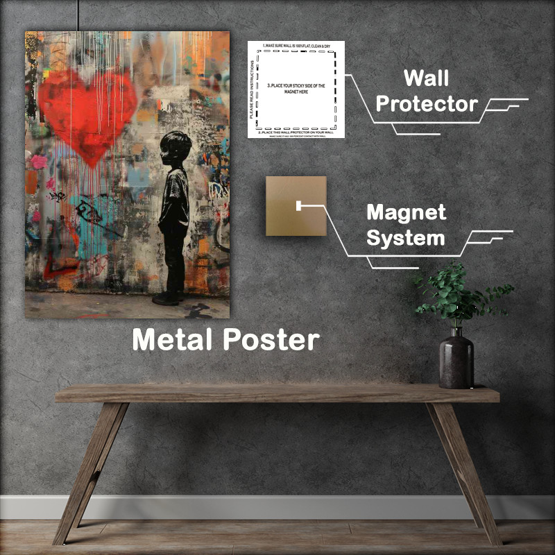 Buy Metal Poster : (Young boy looking for love street art)
