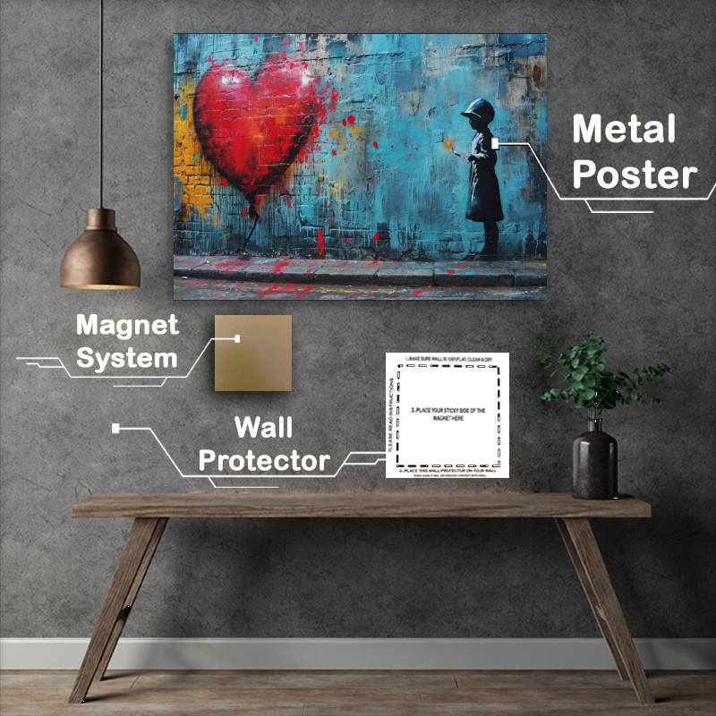 Buy Metal Poster : (Banksy style graffiti heart felt wall)