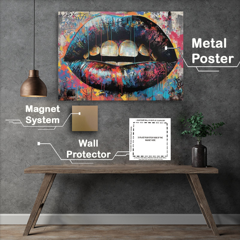 Buy Metal Poster : (Big colorful painting of a mouth painted with graffiti)