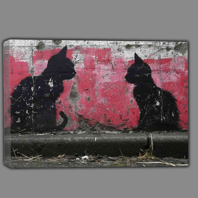 Buy Canvas : (Black cats on a pink wall street art)