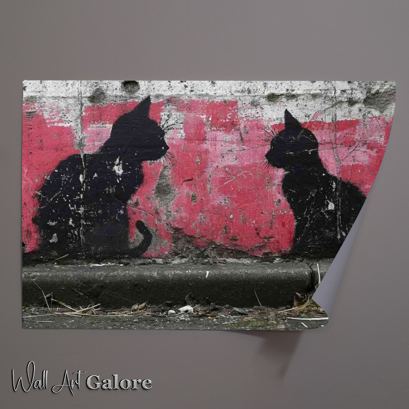 Buy Unframed Poster : (Black cats on a pink wall street art)