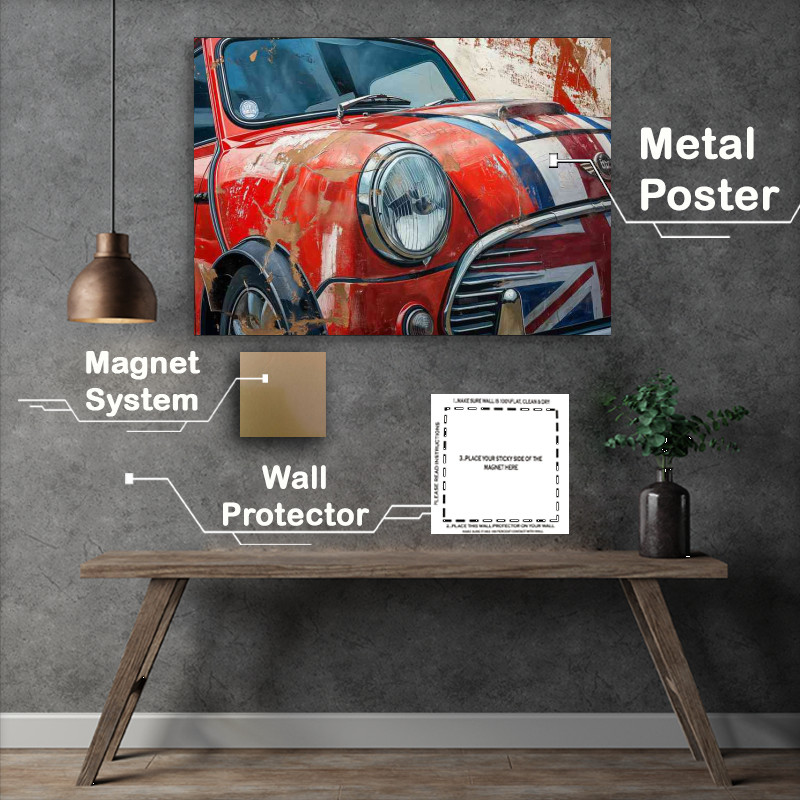 Buy Metal Poster : (British flag painting of a mini cooper)