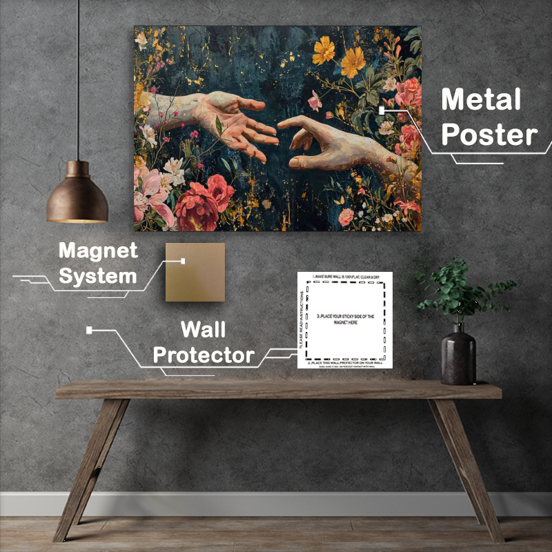Buy Metal Poster : (Creation of life surrounded by flowers art)