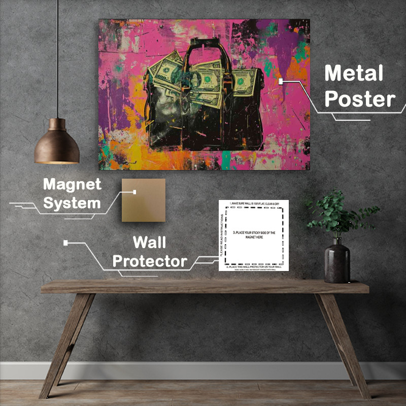 Buy Metal Poster : (Dollar bills in a bag street art)