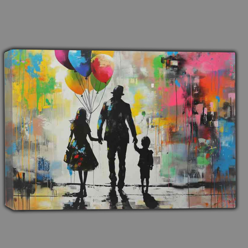 Buy Canvas : (Family holding balloons street art)