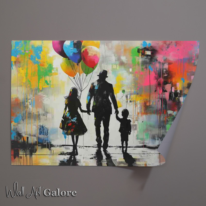 Buy Unframed Poster : (Family holding balloons street art)