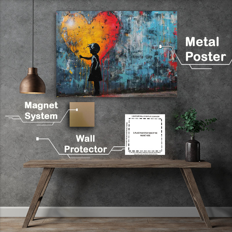Buy Metal Poster : (Graffiti banksy style lost in the love heart)