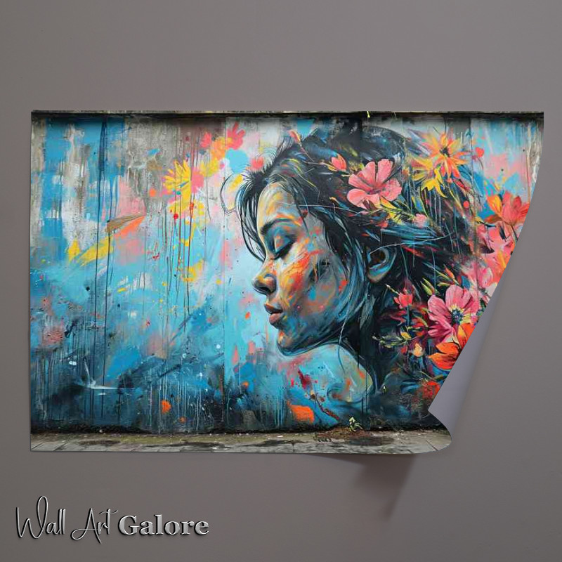 Buy Unframed Poster : (Lady and the flower art graffiti wall)