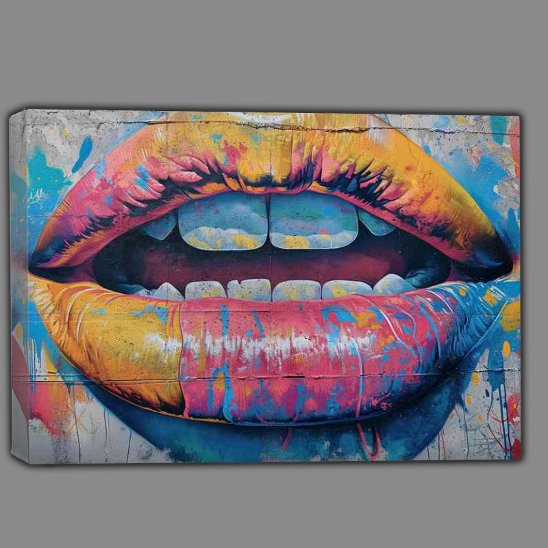 Buy Canvas : (Mural painting of a colorful graffiti mouth)